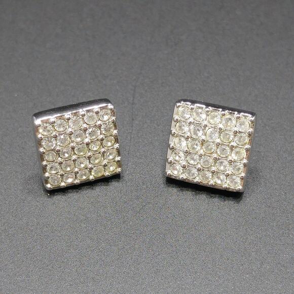 Vintage Swarovski Square Rhinestone Post Earrings, Swan Logo, Rhodium Plated - Picture 9 of 10